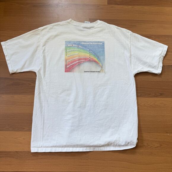 Vintage 2000's McDonalds Corporate Tax Department White Rainbow Tee Shirt Sz XL - Picture 1 of 5
